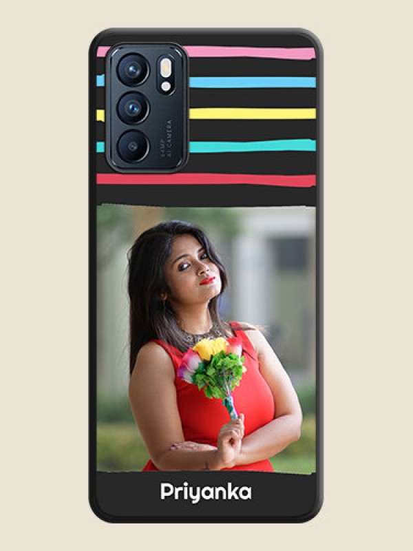 Custom Multicolor Lines with Image on Space Black Personalized Soft Matte Phone Covers - Oppo Reno 6 5G