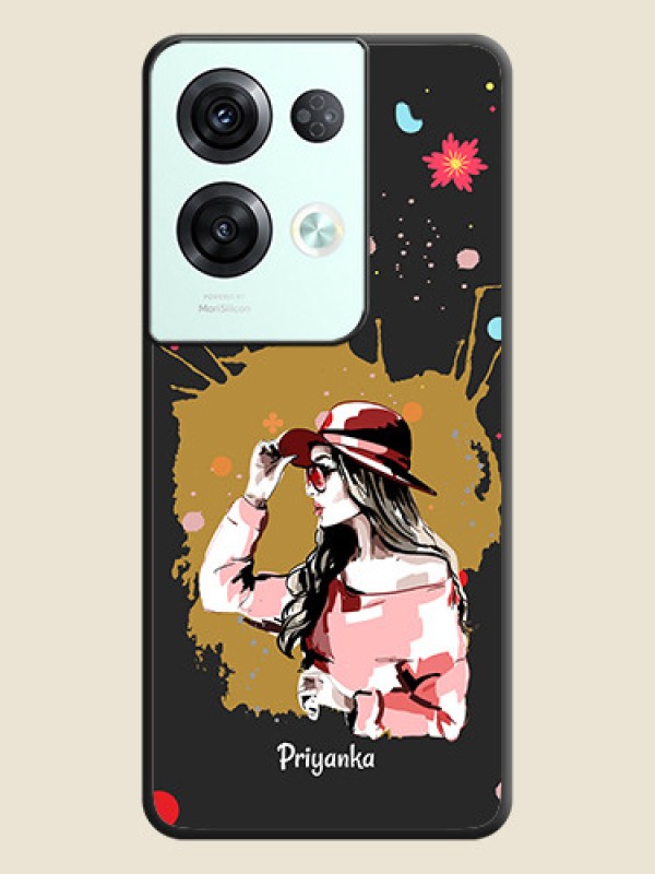 Custom Mordern Lady With Color Splash Background With Custom Text On Space Black Personalized Soft Matte Phone Covers -Oppo Reno 8 Pro 5G