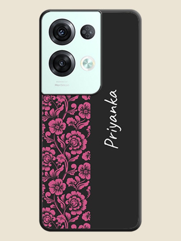 Custom Pink Floral Pattern Design With Custom Text On Space Black Personalized Soft Matte Phone Covers -Oppo Reno 8 Pro 5G