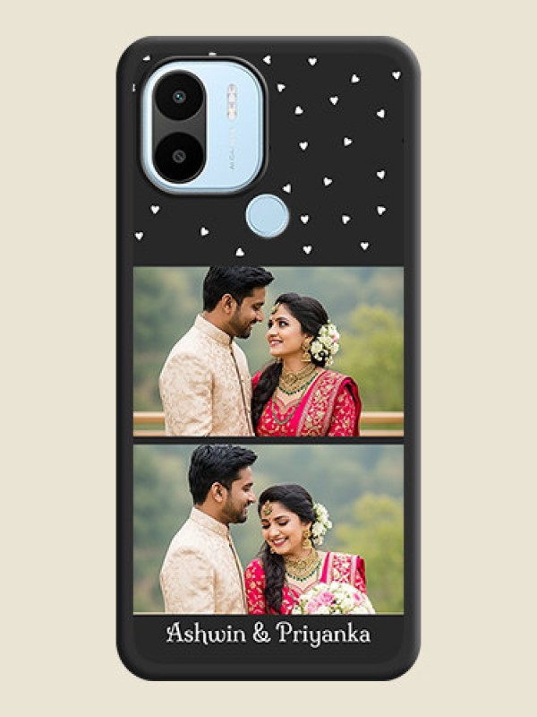 Custom Miniature Love Symbols with Name on Space Black Custom Soft Matte Back Cover - Poco C50