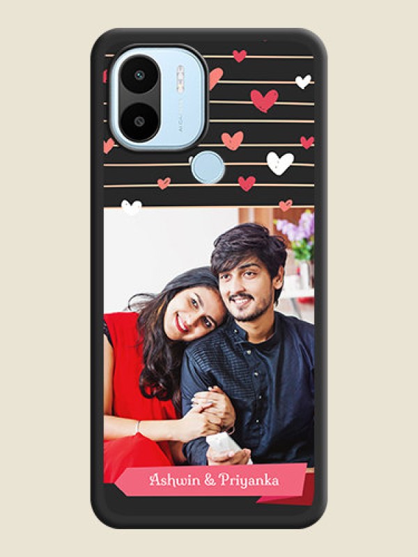 Custom Love Pattern with Name on Pink Ribbon  on Photo on Space Black Soft Matte Back Cover - Poco C50