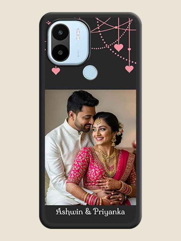 Custom Pink Love Hangings with Text on Space Black Custom Soft Matte Back Cover - Poco C50