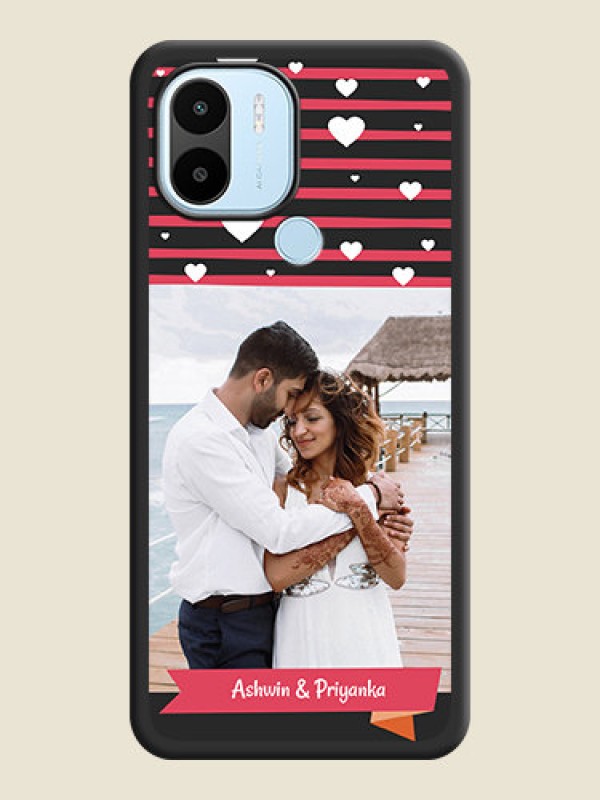 Custom White Color Love Symbols with Pink Lines Pattern on Space Black Custom Soft Matte Phone Cases - Poco C50