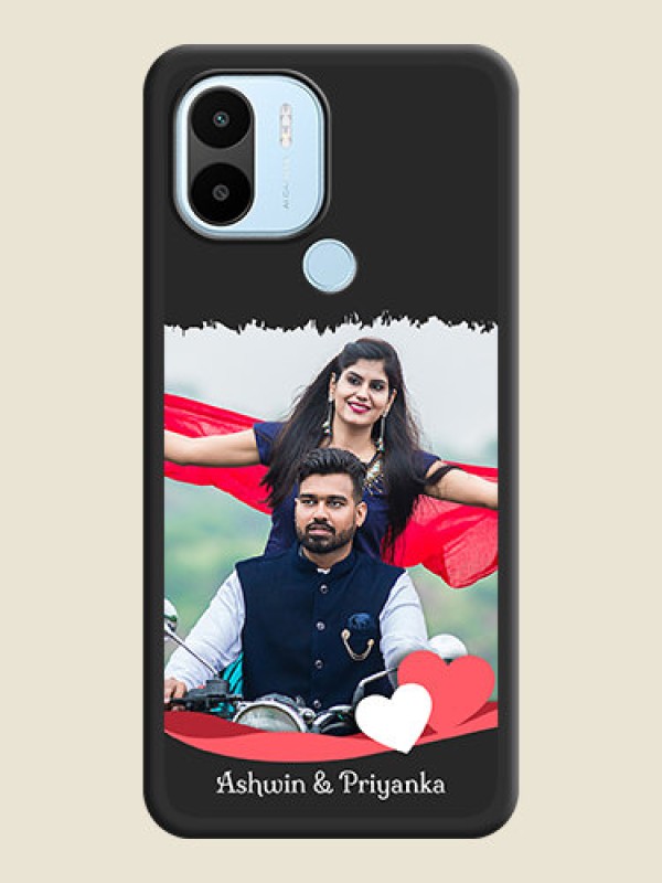 Custom Pin Color Love Shaped Ribbon Design with Text on Space Black Custom Soft Matte Phone Back Cover - Poco C50