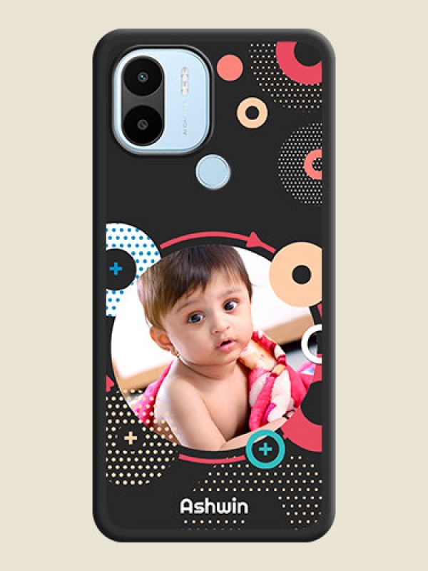 Custom Multicoloured Round Image on Personalised Space Black Soft Matte Cases - Poco C50