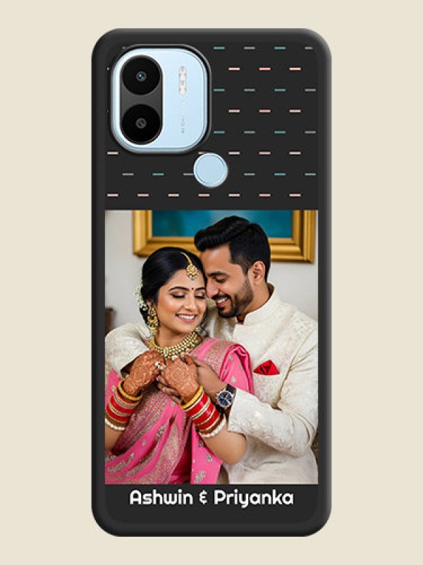 Custom Line Pattern Design with Text on Space Black Custom Soft Matte Phone Back Cover - Poco C50