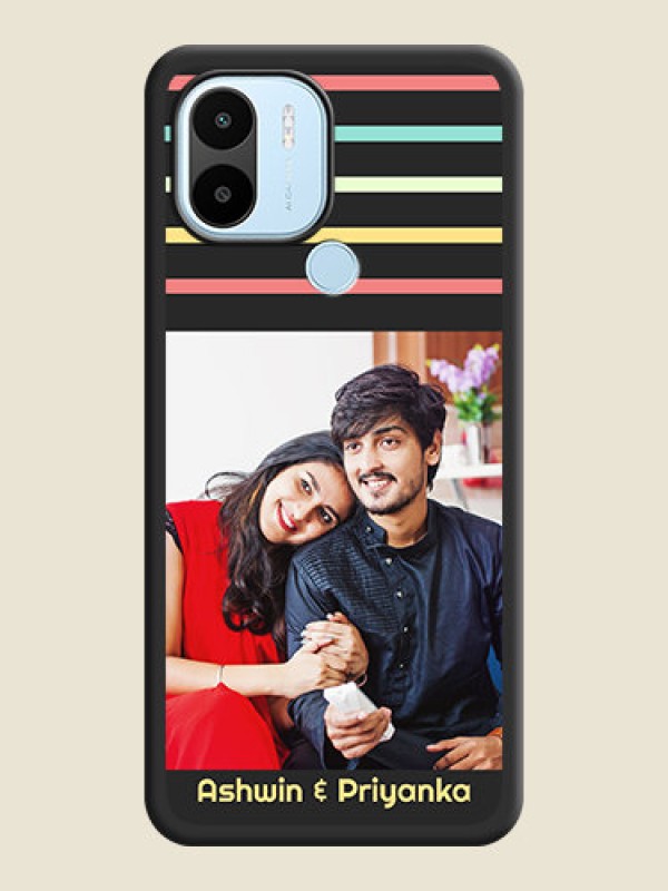 Custom Color Stripes with Photo and Text on Photo on Space Black Soft Matte Mobile Case - Poco C50