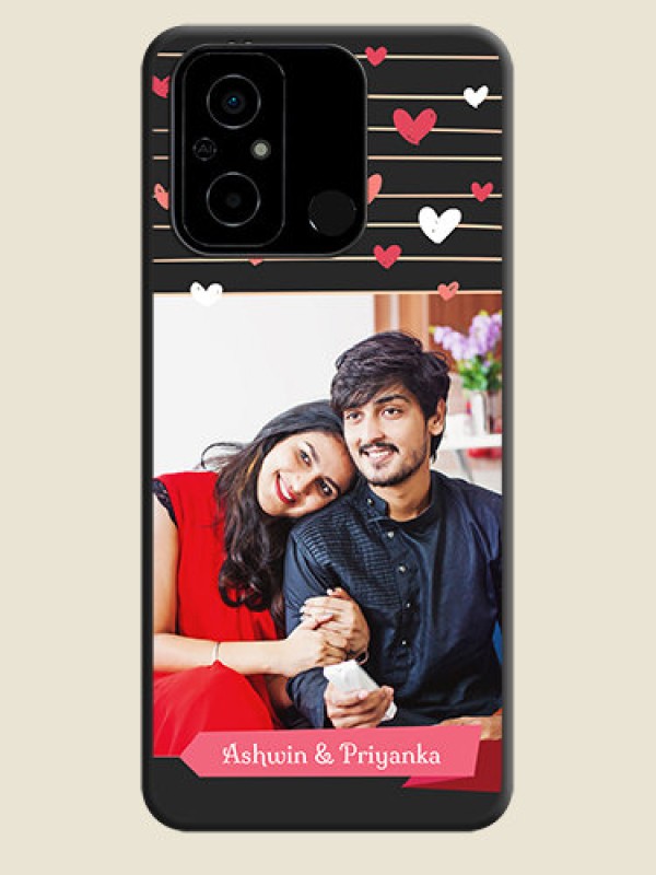 Custom Love Pattern with Name on Pink Ribbon  on Photo on Space Black Soft Matte Back Cover - Poco C55