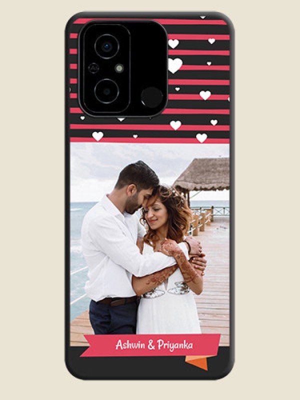 Custom White Color Love Symbols with Pink Lines Pattern on Space Black Custom Soft Matte Phone Cases - Poco C55
