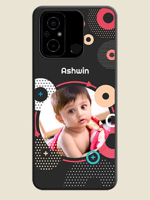 Custom Multicoloured Round Image on Personalised Space Black Soft Matte Cases - Poco C55