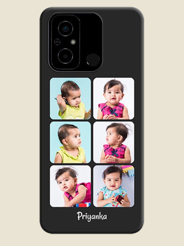 Custom Floral Art with 6 Image Holder on Photo on Space Black Soft Matte Mobile Case - Poco C55