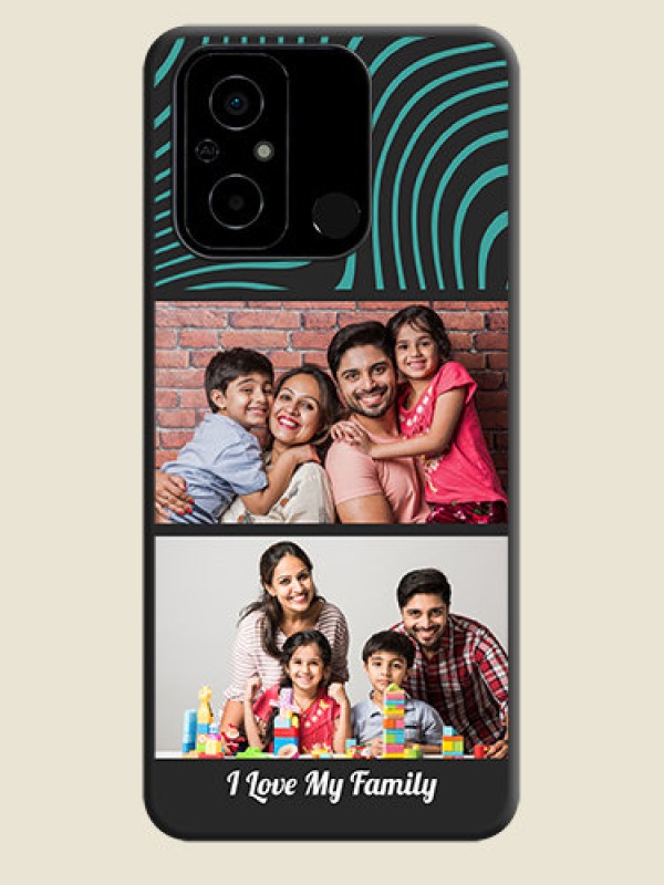 Custom Wave Pattern with 2 Image Holder on Space Black Personalized Soft Matte Phone Covers - Poco C55