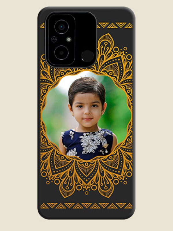 Custom Round Image with Floral Design on Photo on Space Black Soft Matte Mobile Cover - Poco C55