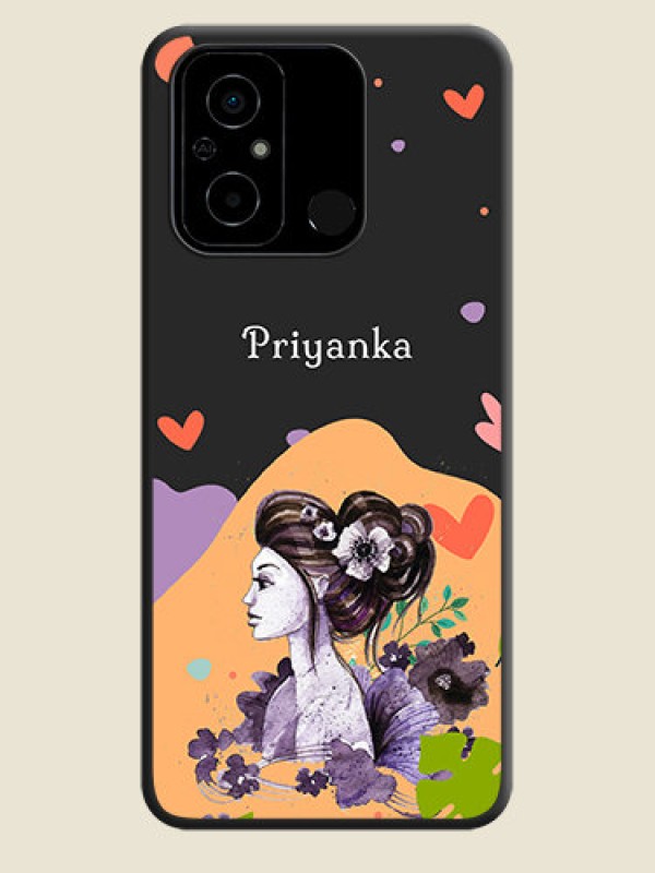 Custom Namecase For Her With Fancy Lady Image On Space Black Personalized Soft Matte Phone Covers -Poco C55