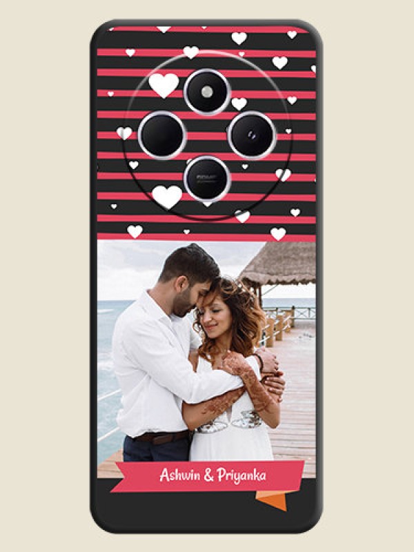 Custom White Color Love Symbols with Pink Lines Pattern On Space Black Custom Soft Matte Mobile Back Cover - Poco C75 5G