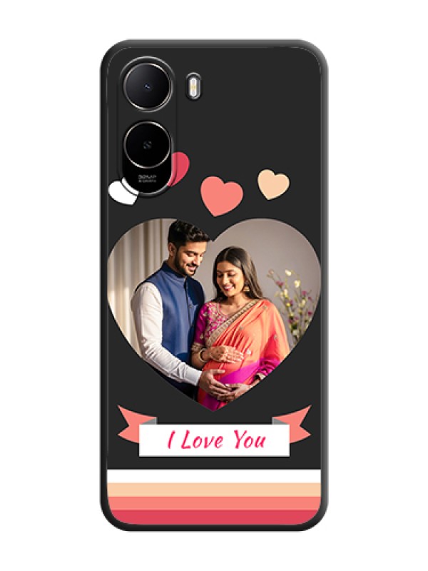 Custom Love Shaped Photo with Colorful Stripes On Space Black Custom Soft Matte Mobile Back Cover - Poco C81