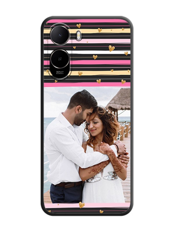 Custom Multicolor Lines and Golden Love Symbols Design on Photo On Space Black Custom Soft Matte Mobile Back Cover - Poco C81