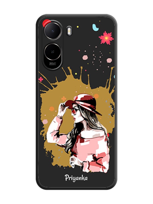 Custom Mordern Lady With Color Splash Background With Custom Text On Space Black Custom Soft Matte Mobile Back Cover - Poco C81