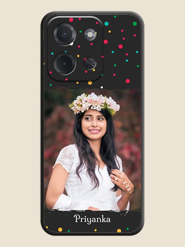 Custom Multicolor Dotted Pattern with Text On Space Black Custom Soft Matte Mobile Back Cover - Poco C85 5G