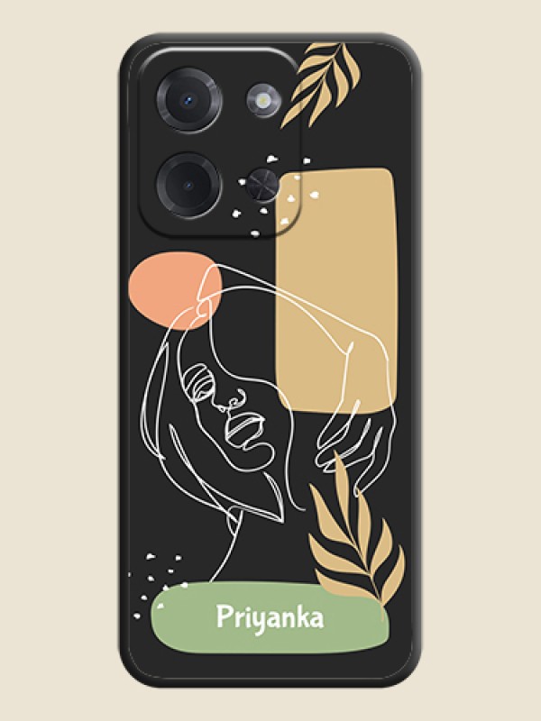 Custom Custom Text With Line Art Of Women & Leaves Design On Space Black Custom Soft Matte Mobile Back Cover - Poco C85 5G