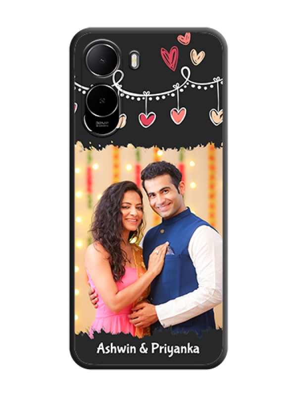 Custom Pink Love Hangings with Name On Space Black Custom Soft Matte Mobile Back Cover - Poco C85X 5G