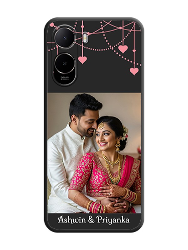 Custom Pink Love Hangings with Text On Space Black Custom Soft Matte Mobile Back Cover - Poco C85X 5G