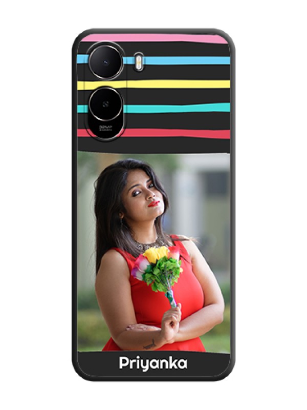 Custom Multicolor Lines with Image On Space Black Custom Soft Matte Mobile Back Cover - Poco C85X 5G