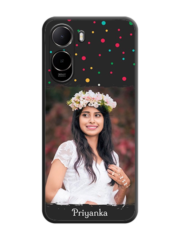 Custom Multicolor Dotted Pattern with Text On Space Black Custom Soft Matte Mobile Back Cover - Poco C85X 5G