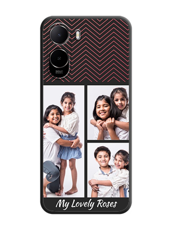 Custom Wave Pattern with 3 Image Holder On Space Black Custom Soft Matte Mobile Back Cover - Poco C85X 5G