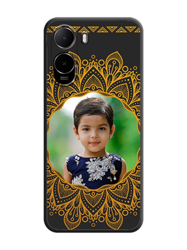 Custom Round Image with Floral Design On Space Black Custom Soft Matte Mobile Back Cover - Poco C85X 5G