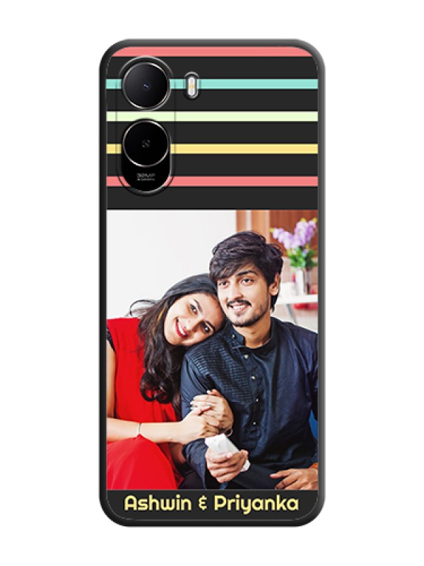 Custom Color Stripes with Photo and Text on Photo On Space Black Custom Soft Matte Mobile Back Cover - Poco C85X 5G