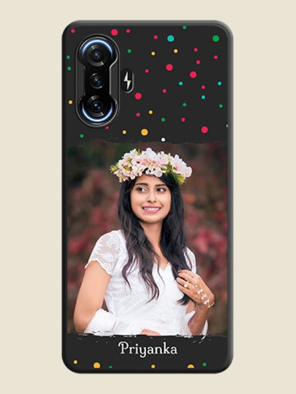 Custom Multicolor Dotted Pattern with Text on Space Black Custom Soft Matte Phone Back Cover - POco F3 GT