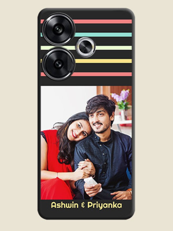 Custom Color Stripes with Photo and Text on Photo On Space Black Custom Soft Matte Mobile Back Cover - Poco F6 5G
