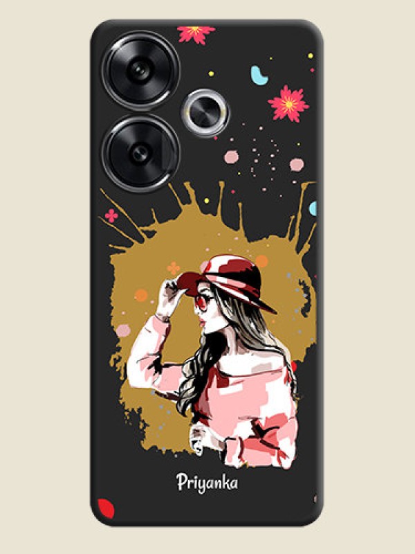 Custom Mordern Lady With Color Splash Background With Custom Text On Space Black Custom Soft Matte Mobile Back Cover - Poco F6 5G
