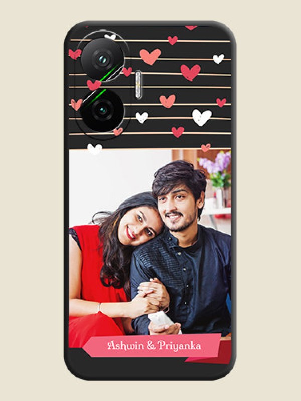 Custom Love Pattern with Name on Pink Ribbon on Photo On Space Black Custom Soft Matte Mobile Back Cover - Poco F7 5G