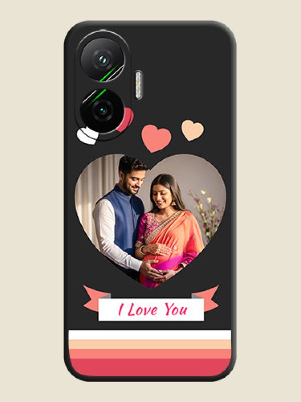 Custom Love Shaped Photo with Colorful Stripes On Space Black Custom Soft Matte Mobile Back Cover - Poco F7 5G