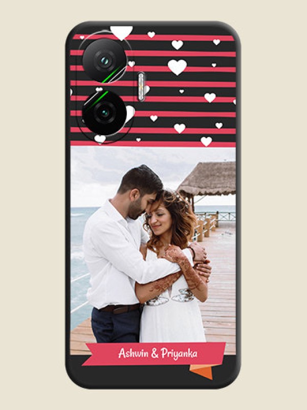 Custom White Color Love Symbols with Pink Lines Pattern On Space Black Custom Soft Matte Mobile Back Cover - Poco F7 5G