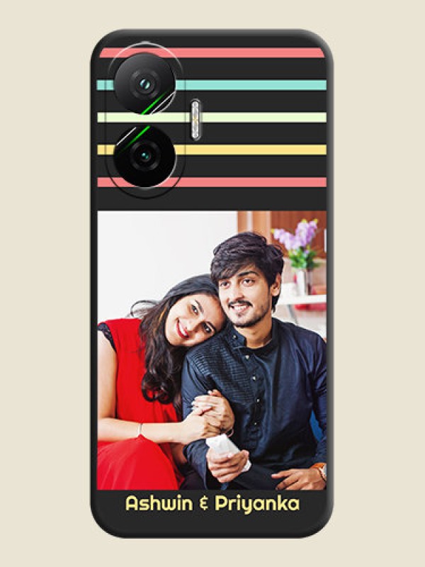 Custom Color Stripes with Photo and Text on Photo On Space Black Custom Soft Matte Mobile Back Cover - Poco F7 5G