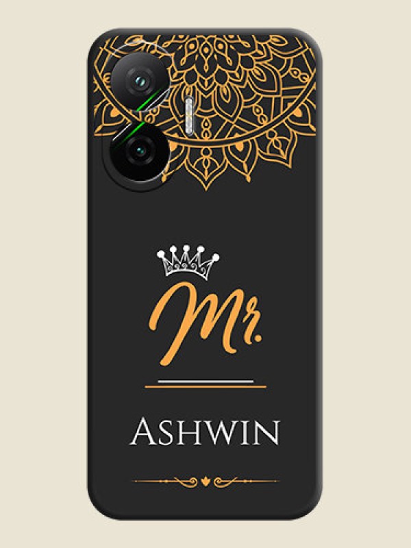 Custom Mr Name with Floral Design On Space Black Custom Soft Matte Mobile Back Cover - Poco F7 5G