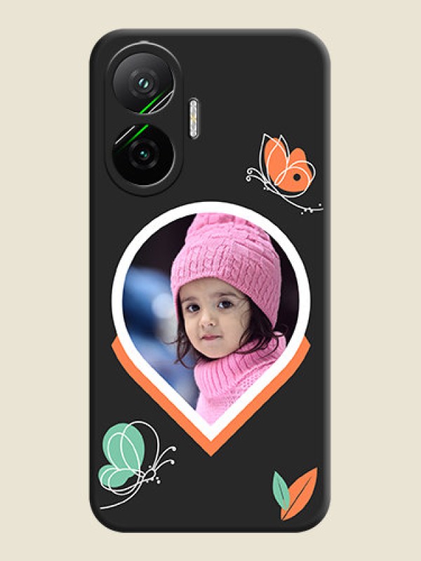 Custom Upload Pic With Simple Butterly Design On Space Black Custom Soft Matte Mobile Back Cover - Poco F7 5G