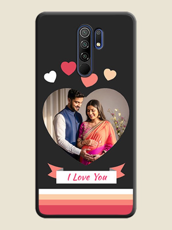 Custom Love Shaped Photo with Colorful Stripes on Personalised Space Black Soft Matte Cases - Poco M2