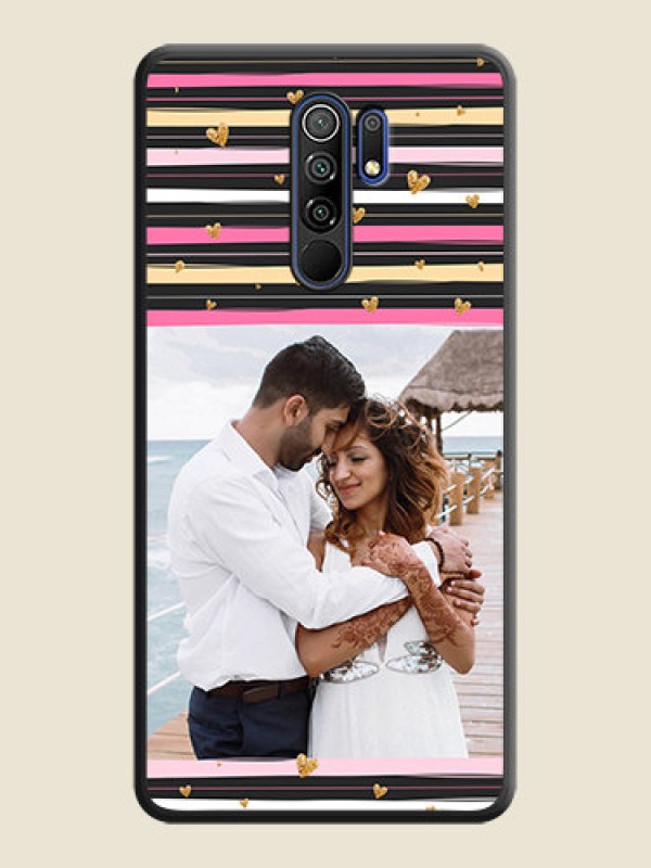 Custom Multicolor Lines and Golden Love Symbols Design on Photo on Space Black Soft Matte Mobile Cover - Poco M2