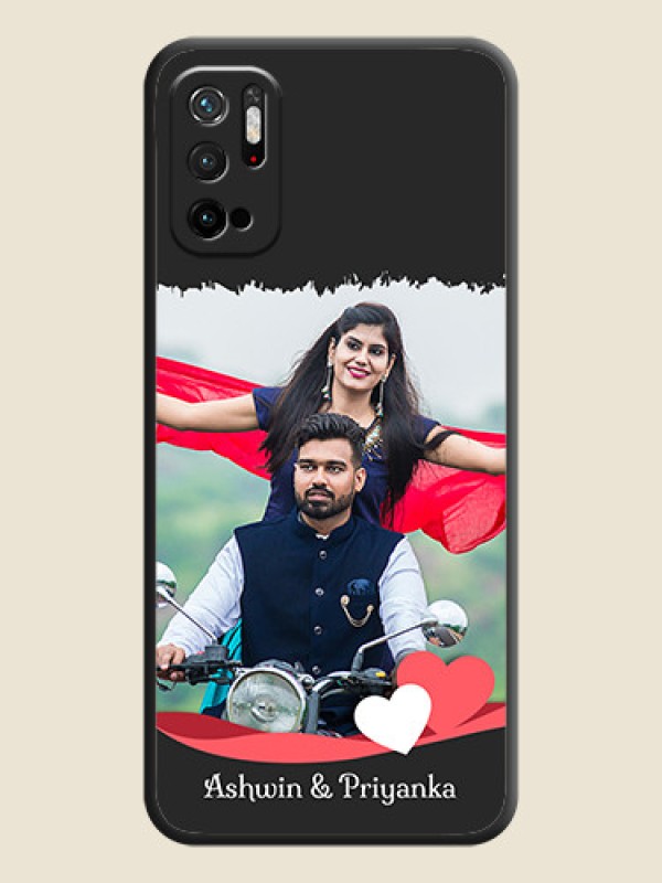 Custom Pin Color Love Shaped Ribbon Design with Text on Space Black Custom Soft Matte Phone Back Cover - Poco M3 Pro