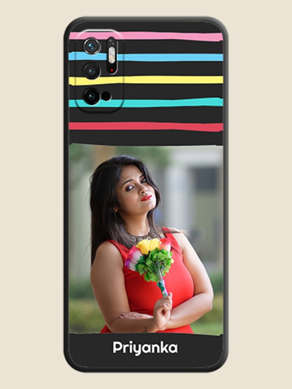 Custom Multicolor Lines with Image on Space Black Personalized Soft Matte Phone Covers - Poco M3 Pro