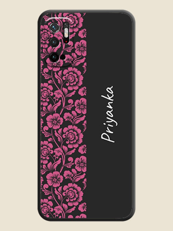 Custom Pink Floral Pattern Design With Custom Text On Space Black Personalized Soft Matte Phone Covers -Poco M3 Pro