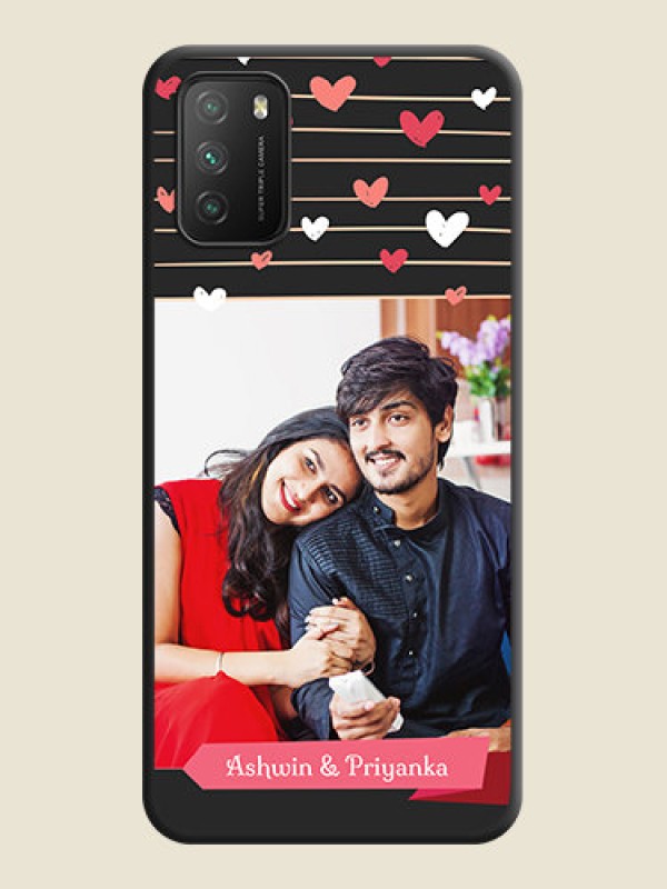 Custom Love Pattern with Name on Pink Ribbon  on Photo on Space Black Soft Matte Back Cover - Poco M3