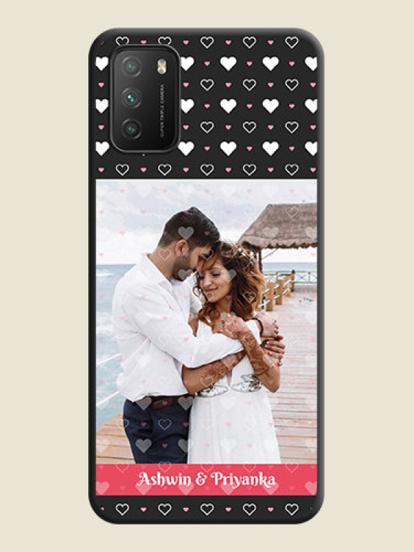 Custom White Color Love Symbols with Text Design on Photo on Space Black Soft Matte Phone Cover - Poco M3