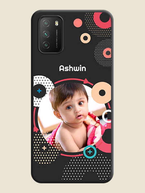 Custom Multicoloured Round Image on Personalised Space Black Soft Matte Cases - Poco M3