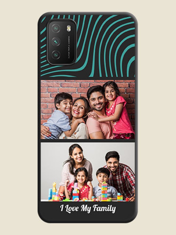 Custom Wave Pattern with 2 Image Holder on Space Black Personalized Soft Matte Phone Covers - Poco M3