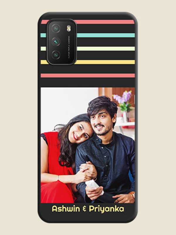 Custom Color Stripes with Photo and Text on Photo on Space Black Soft Matte Mobile Case - Poco M3